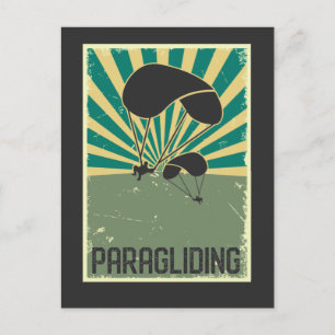 Retro Paragliding Art Flies Hobby Paraglider Vykort