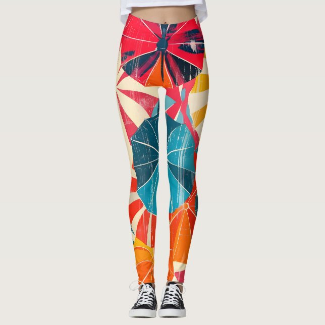 Retro Paraply Regnigt Dag Popkonst Leggings (Framsida)