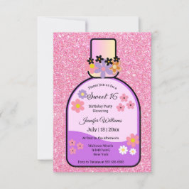 retro parfym söt 16 rosa glitter blommigt söt inbjudningar