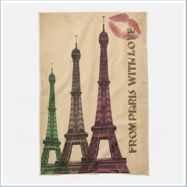 Retro Paris med kärlek Eiffeltornet Kökshandduk (Skapare uppladdad)