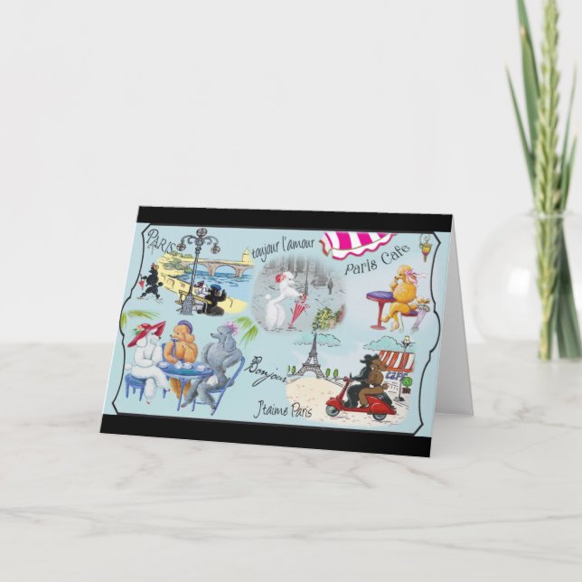 Retro Paris Pudel Collage Kort (Framsida)