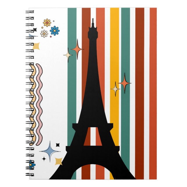 Retro Paris Vibes: Eiffel Torn Silhouette Anteckningsbok (Framsidan)