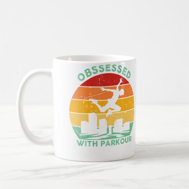 Retro Parkour Silhuett Besatt Av Parkour Kaffemugg (Vänster)