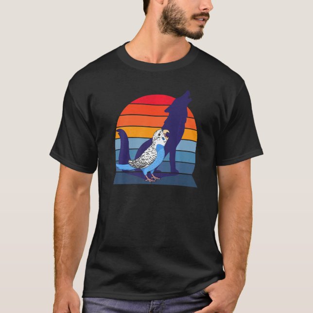 Retro Parrot I Howling Varg I Screaming Blue Budgi T Shirt (Framsida)