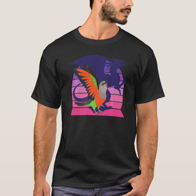 Retro Parrot I Winged Dragon I Screaming Red Belli T Shirt (Framsida)
