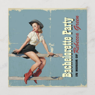 retro party för bachelorette för westernt land för inbjudningar