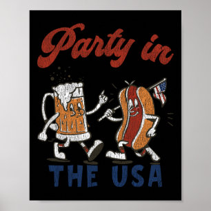 Retro Party I USA Öl Hot Dog Älskare Rolig 4t Poster