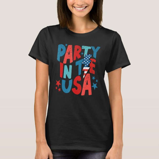 Retro Party i USA:s fjärde patriotiska land O T Shirt (Framsida)