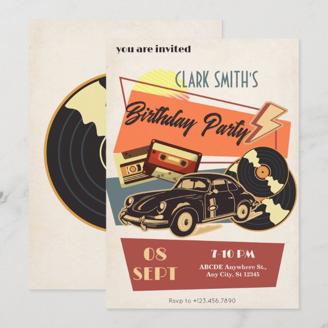 Retro party inbjudningar (Fram/baksida)