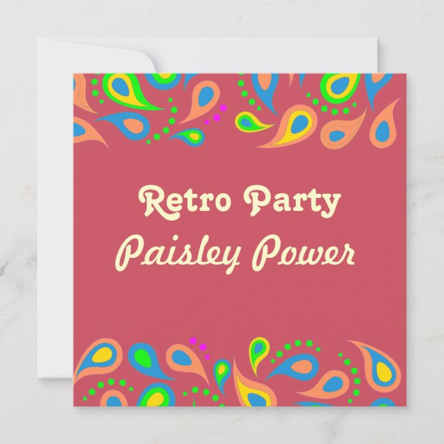 retro party - paisley mönster inbjudningar (Framsida)
