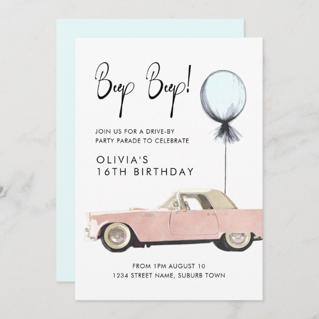 Retro-Party Parad kör i rakabilli vilken ålder som Inbjudningar (Fram/baksida)