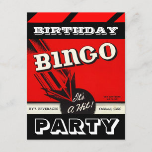 Retro Party Red Black White Bingo-inbjudningar Inbjudningar