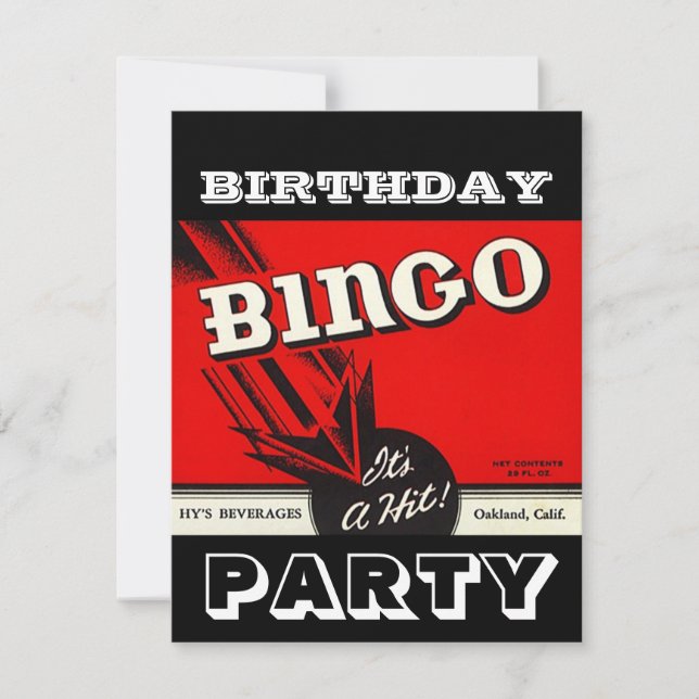 Retro Party Red Black White Bingo-inbjudningar Inbjudningar (Framsida)