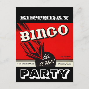Retro Party Red Black White Bingo-inbjudningar Inbjudningar
