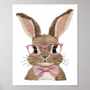 Retro Påsk Faux Embroidery Bunny Cute Gifts Boy Poster