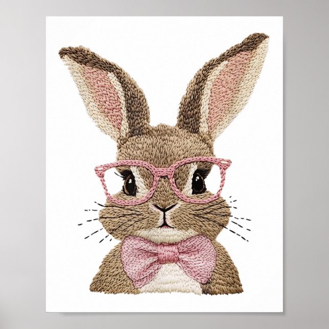 Retro Påsk Faux Embroidery Bunny Cute Gifts Boy Poster (Framsidan)