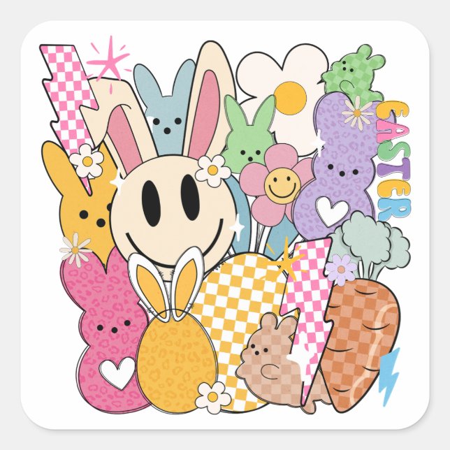 Retro Påsk Fyrkantigt Klistermärke (Framsida)