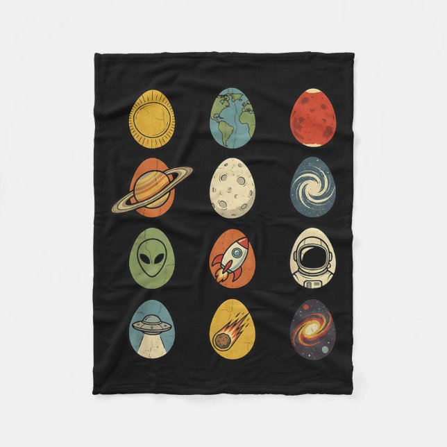 Retro påskägg universum rymd planeter galax fleecefilt (Framsidan)