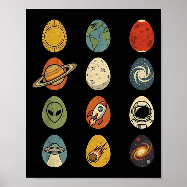 Retro påskägg universum rymd planeter galax poster (Framsidan)