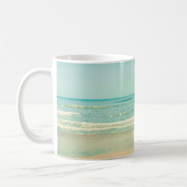 Retro Pastel Beachstrand,bakgrund,sommar,vintage Kaffemugg (Vänster)