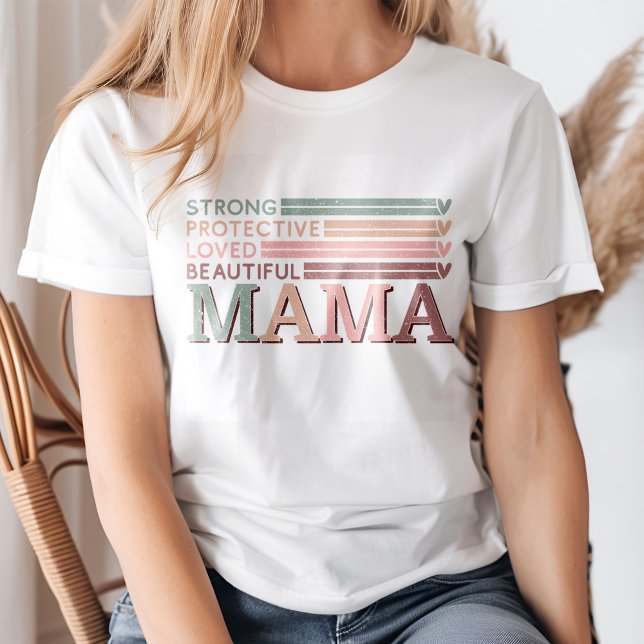 Retro Pastel Bevackra Mamma Mamma Affirmation T Shirt (Blond young woman wearing a Retro Pastel Beautiful Mama Mom's Affirmation T-Shirt.)