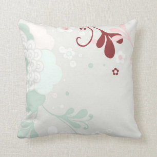 Retro Pastel Blommigt Design Grönt och brun Kudde