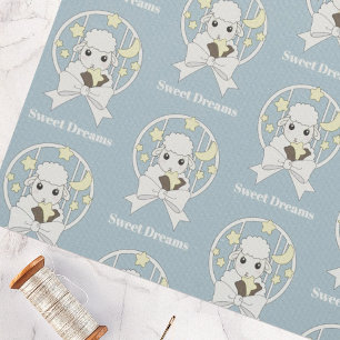 Retro Pastel Blue Cute Tecknad Lamb Tyg