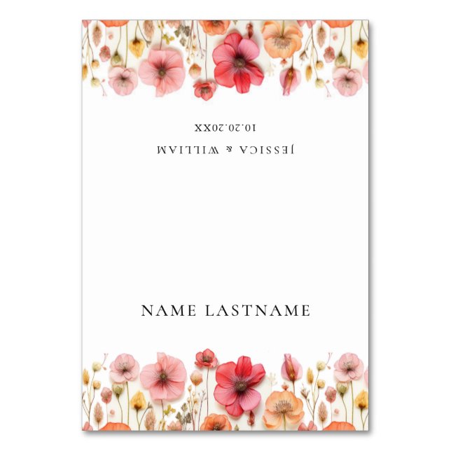 Retro Pastel Boho Wildblomma Bröllop-monteringskor Bordsnummer (Framsidan)