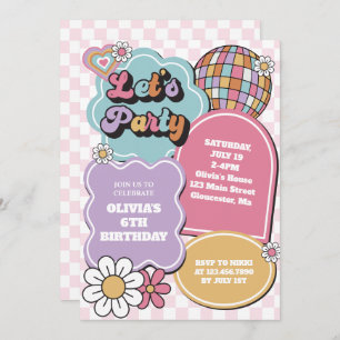 Retro pastel disco boll och daisy Birthday Inbjudningar