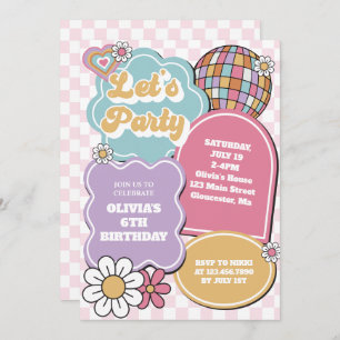 Retro pastel disco boll och daisy Birthday Inbjudningar