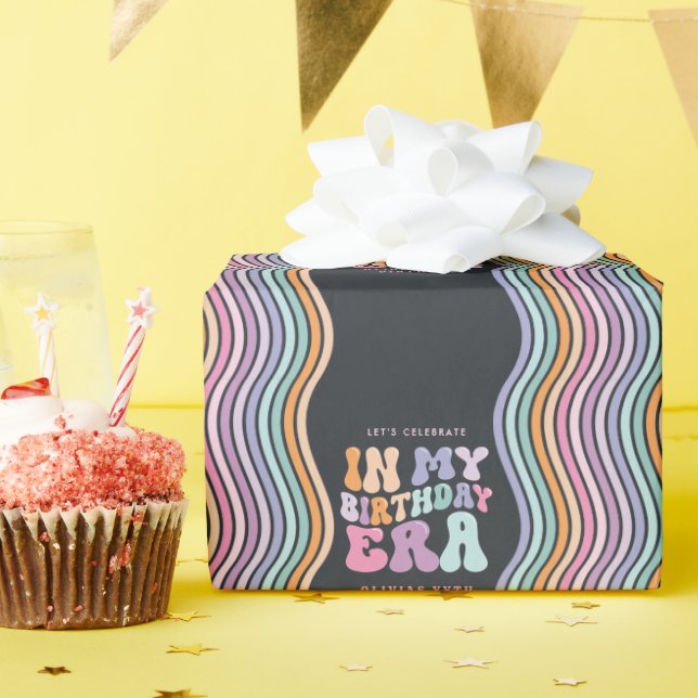 Retro pastel, färglös modern födelsedagstid presentpapper (Födelsedagsfest)