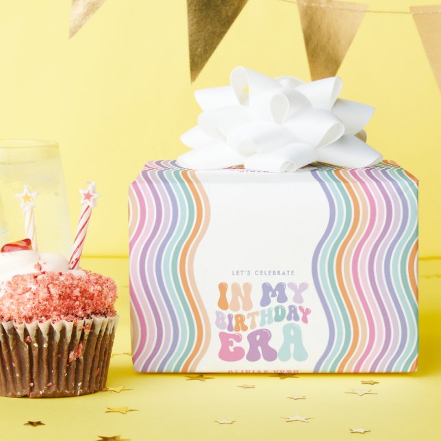 Retro pastel, färglös modern födelsedagstid presentpapper (Födelsedagsfest)
