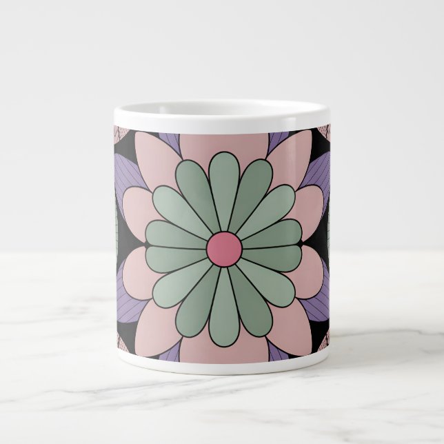 Retro Pastel Floral Mandala Symmetry Jumbo Mugg (Framsidan)