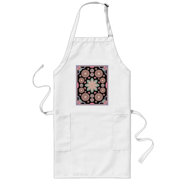 Retro Pastel Floral Mandala Symmetry Långt Förkläde (Framsidan)