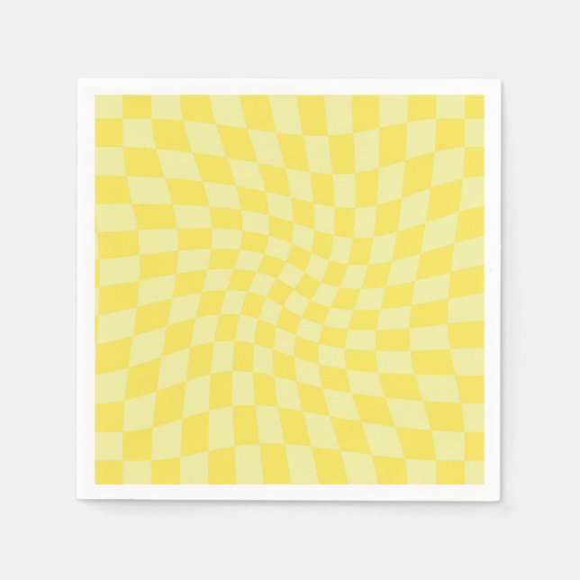 Retro Pastel Gult Checkar - förskjuten kontrollpan Pappersservett (Framsidan)