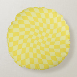 Retro Pastel Gult Checkes - varnad kontroll - veri Rund Kudde