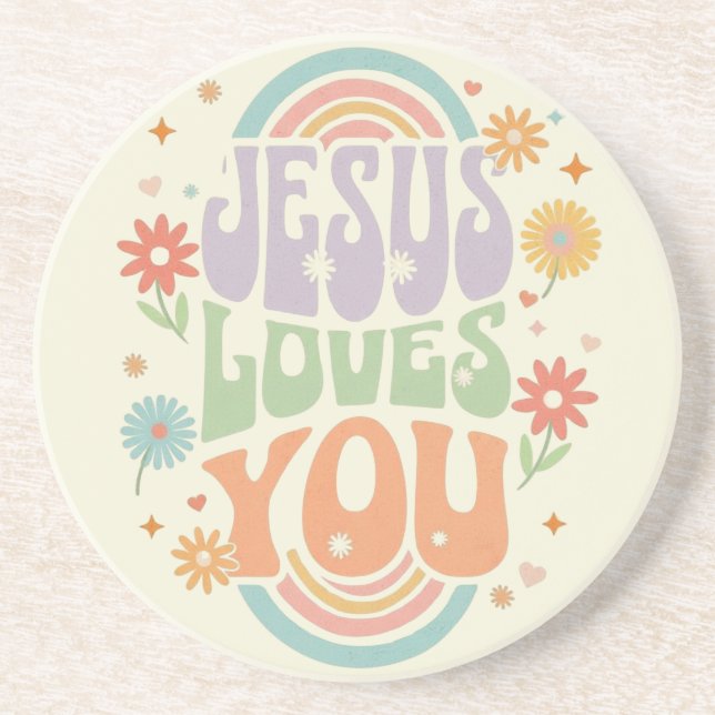 Retro Pastel “Jesus Loves You” Christian Design –  Underlägg (Framsidan)