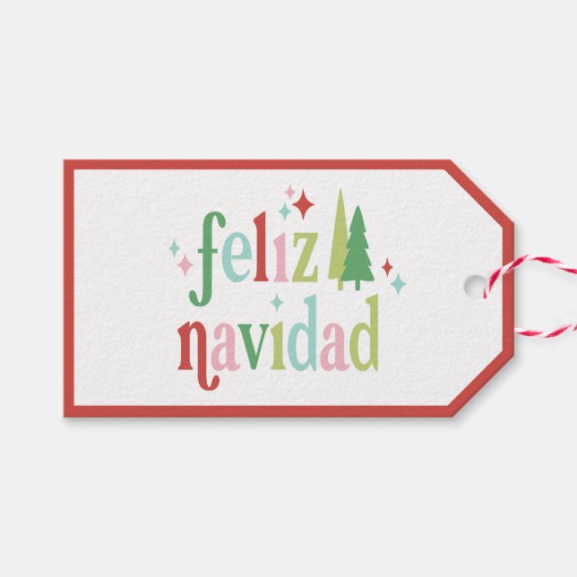 Retro Pastel-jul | Feliz Navidad Presentetikett (Framsidan (Horizontal))