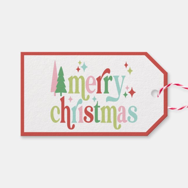 Retro Pastel-jul | GOD JUL Presentetikett (Framsidan (Horizontal))