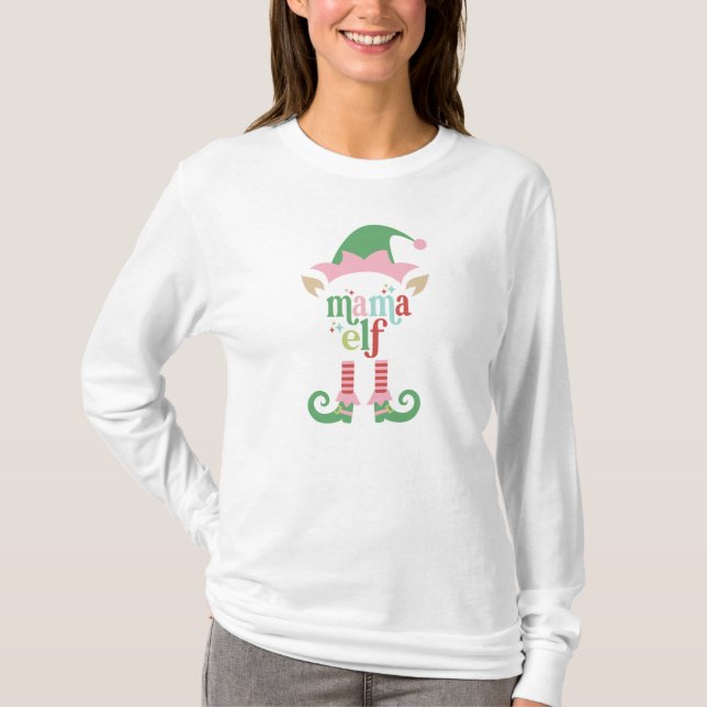Retro Pastel-jul | Mamma Elf | Familj T Shirt (Framsida)
