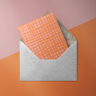 Retro Pastel orange och rosa rutnät mönster Helg Vykort