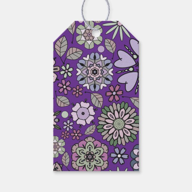 Retro Pastel Pink Purple Floral Seamless Pattern Presentetikett (Framsidan)