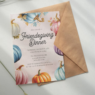 Retro Pastel Pumpkins Modern Thanksgiving Middag Inbjudningar