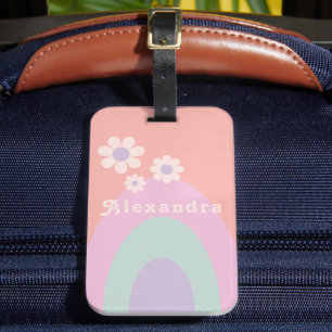 Retro Pastel Rainbow Blommigt Anpassningsbar Bagagebricka