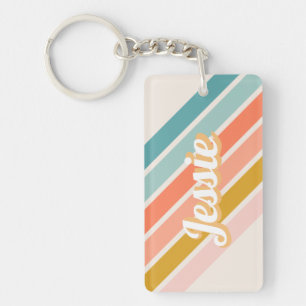 Retro Pastel Rainbow Personlig Namn Nyckelring