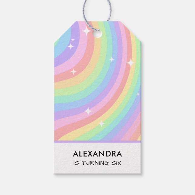 Retro Pastel Rainbow Wavy Pattern Stars Presentetikett (Framsidan)