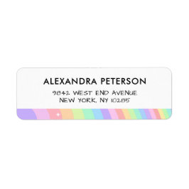 Retro Pastel Rainbow Wavy Pattern with Stars Returadress Etikett