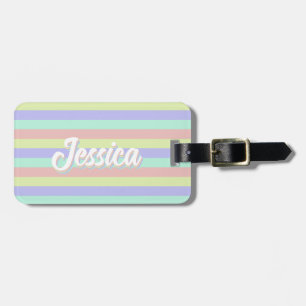 Retro Pastel Rand Personlig Namn Bagagebricka