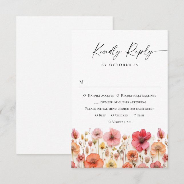 Retro Pastel Rosa Boho Vild Flowers Bröllop OSA Kort (Fram/baksida)