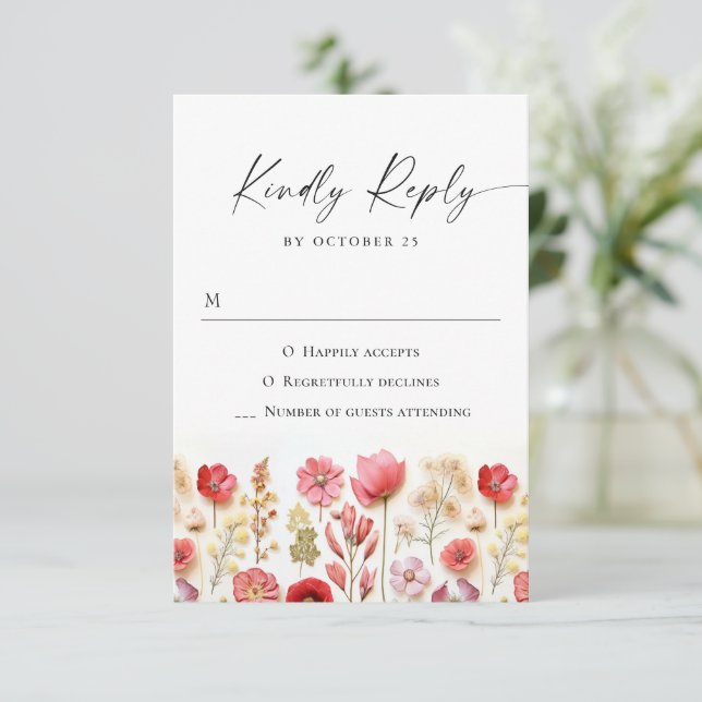 Retro Pastel Rosa Boho Vild Flowers Bröllop OSA Kort (Stående Fram)